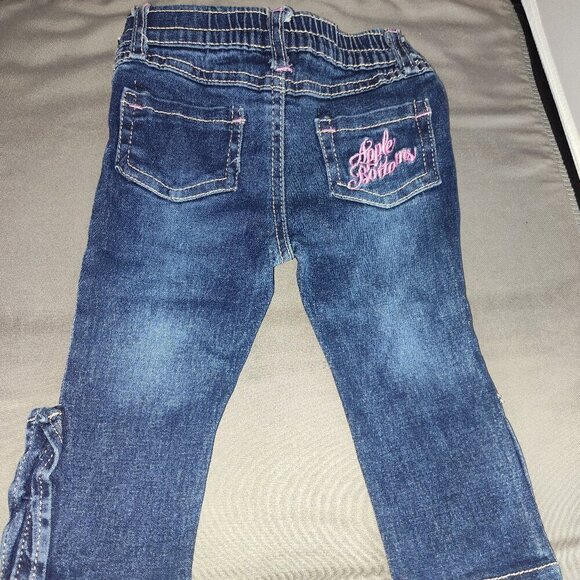 VTG Baby Apple Bottom Blue Jeans Pink Logo Size 0-3 Months - Picture 1 of 6